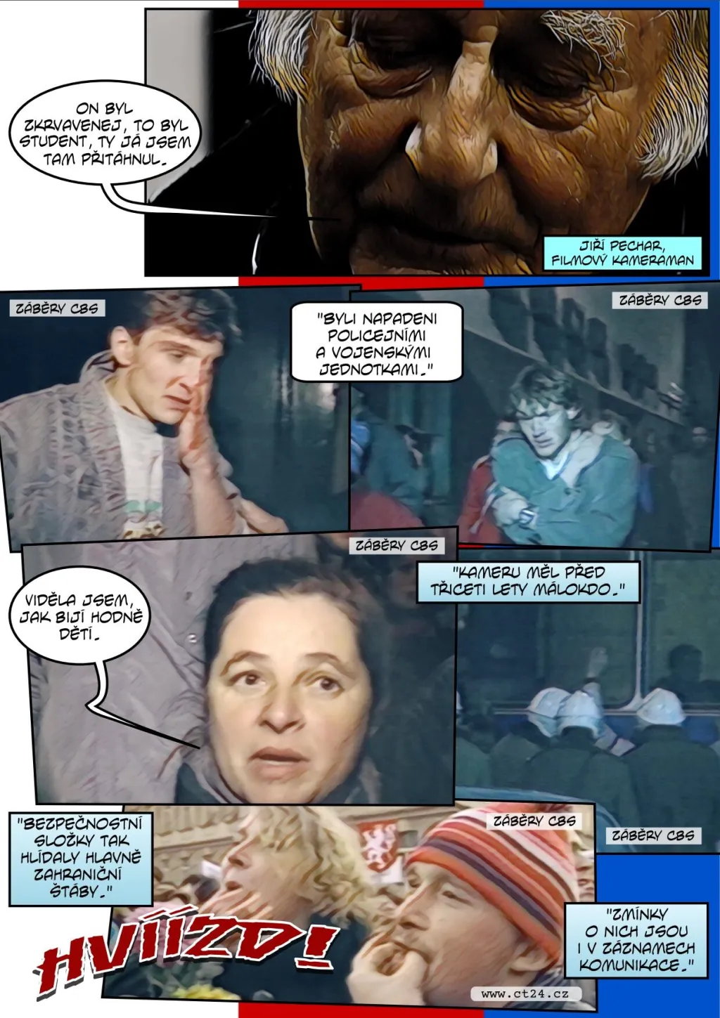 Neznámé záběry zbitých studentů z Národní třídy pořídila americká televize
