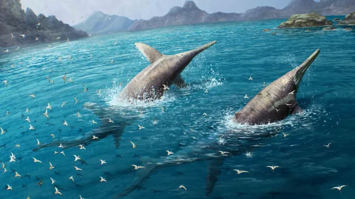 Vizualizace dvojice ichtyosaurů Ichthyotitan severnensis
