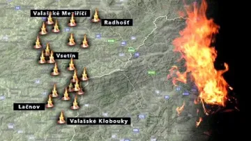 Mapa strážních ohňů na Valašsku