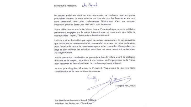 Blahopřání Obamovi od Françoise Hollanda