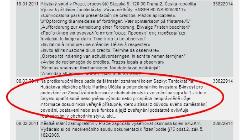 Informace o trestním oznámení na Ulčáka
