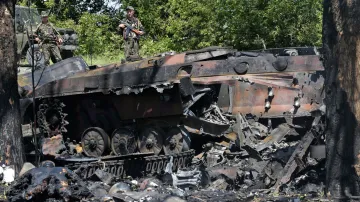 Následky bojů u ukrajinské obce Blahodatne