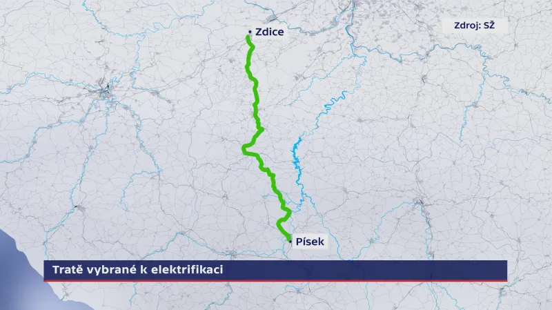 Tratě vybrané k elektrifikaci