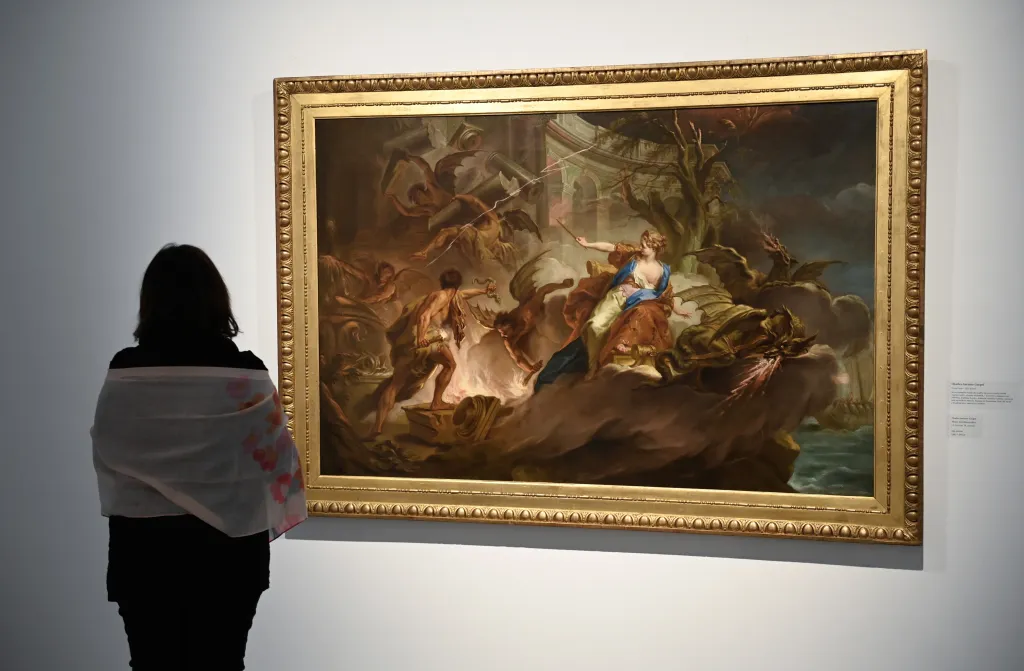 Obraz od Charlese-Antoina Coypela s názvem Zkáza Armidina paláce z 18. století. Výstava potrvá do 5. května, připraveny jsou také komentované prohlídky