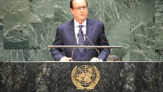 Francois Hollande při projevu na Valném shromáždění OSN