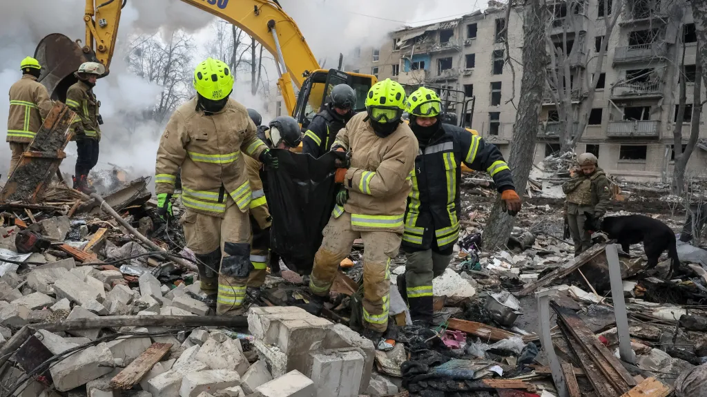 Následky ruského útoku na Charkov (7. března 2026)