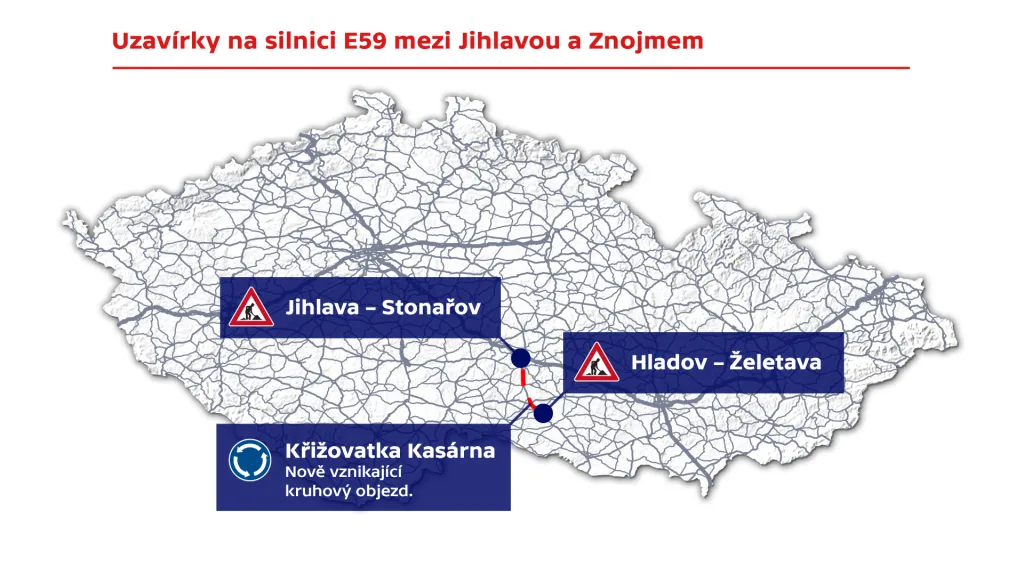 Uzavírky na silnici mezi Jihlavou a Znojmem