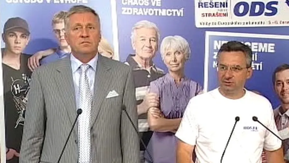 Předseda ODS Mirek Topolánek a europoslanec a lídr kandidátky do voleb do Evropského parlamentu Jan Zahradil