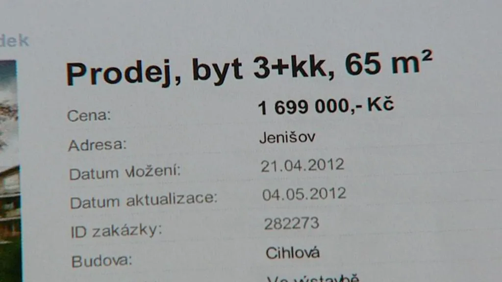 Inzerát na prodej bytu