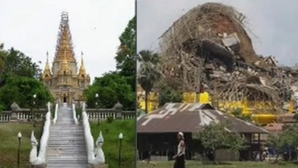 Zřícený chrám v Barmě