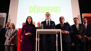 Lídři SPOLU zleva Markéta Pekarová Adamová (TOP 09), Petr Fiala (ODS) a Marek Výborný (KDU-ČSL)