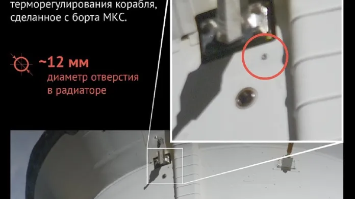 Snímek poškozeného modulu Sojuz