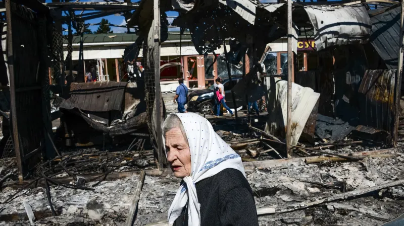 Pozůstatky bojů v Doněcku