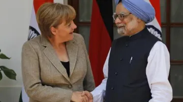 Angela Merkelová a Manmóhan Singh