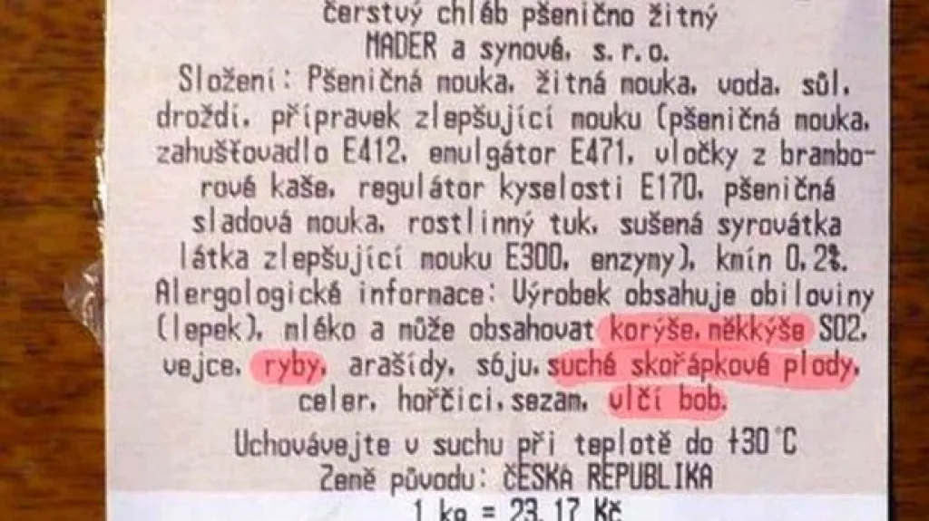 Chybná etiketa chlebu Šumava