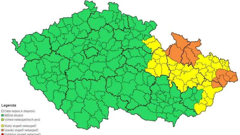 Výstraha ČHMÚ před deštěm a povodněmi