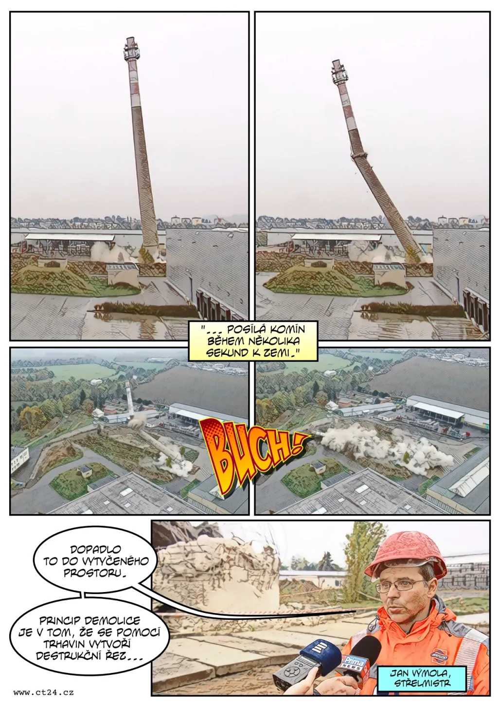 Odstřelení komínu v Mnichově Hradišti