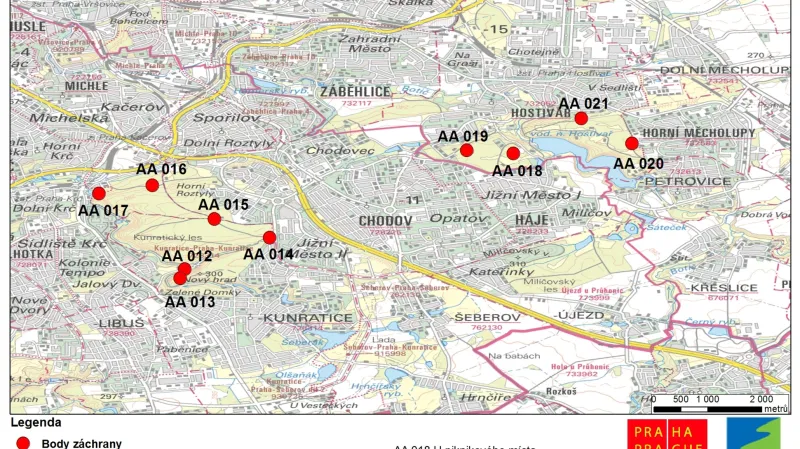 Body záchrany v pražských lesích