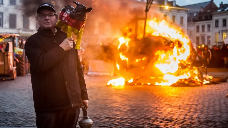 Protest zemědělců v Bruselu
