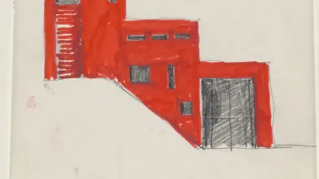 Alena Šrámková, skica pro soutěžní návrh rezidence českého velvyslance v Budapešti, Maďarsko – pohled, 1995