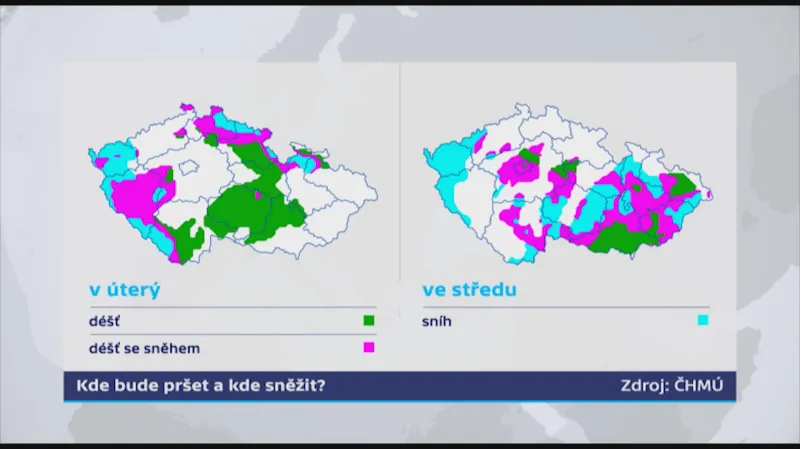 Kde bude pršet, kde bude sněžit v úterý 28. 11. a ve středu 29. 11. 2017