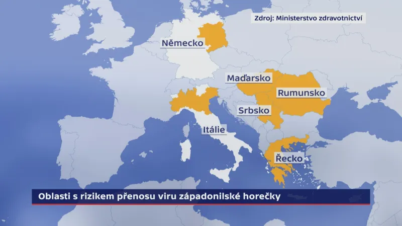 Oblasti s rizikem přenosu viru západonilské horečky