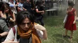 Turecká pořádková policie nasadila slzný plyn proti lidem, kteří v Istanbulu protestovali proti zničení stromů v parku (2013)