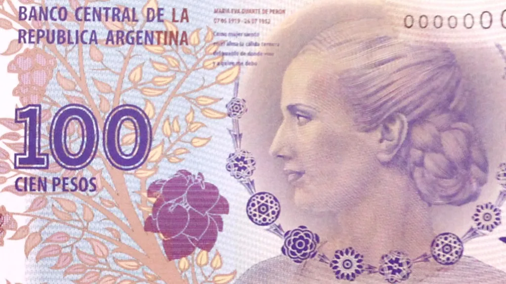 Argentinská bankovka s portrétem Evity