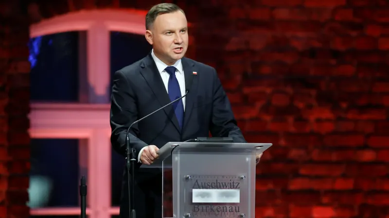 Andrzej Duda během projevu v Osvětimi