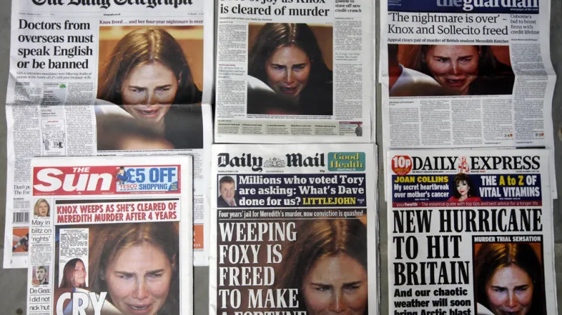 Média informují o osvobození Amandy Knoxové