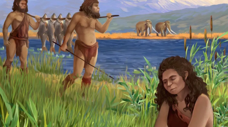 Umělecká představa o vaření ryb před půl milionem let