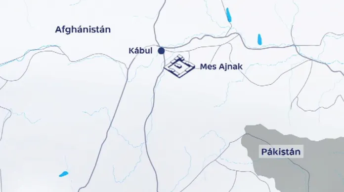 Mapa naleziště Mes Ajnak v afghánské provincii Lógar