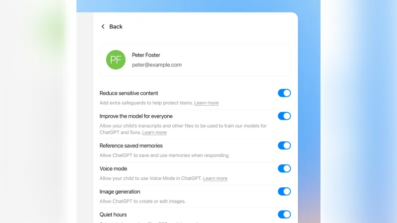 Pohled na možnosti nastavení funkcí rodičovské kontroly