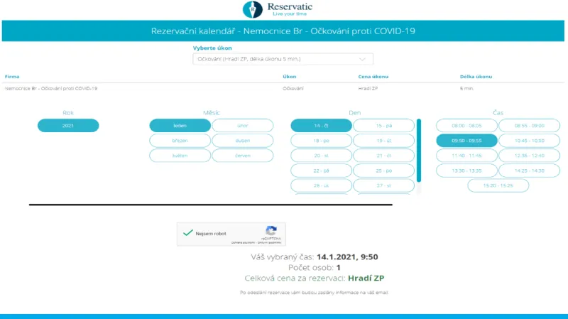 Průchod občana/osoby registrací a rezervací