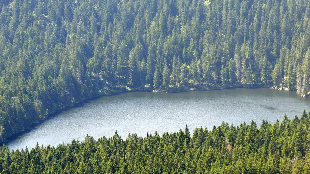 Výhled ze Špičáku na Čertovo jezero