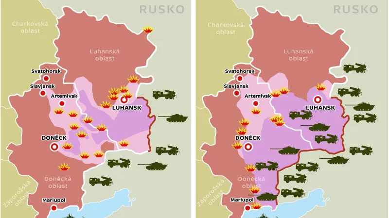 Porovnání vývoje na východní Ukrajině – mapa