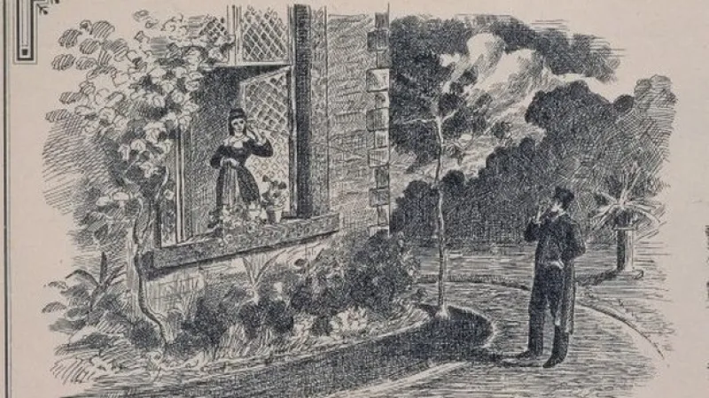 Kresba zobrazující první počátky telefonování