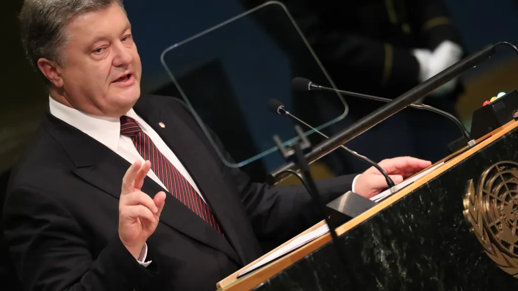 Petro Porošenko při projevu před Valným shromážděním OSN