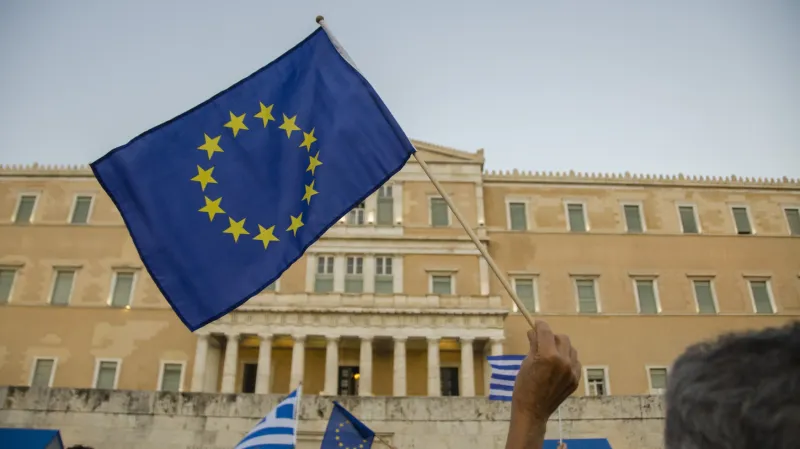 Demonstrace na podporu eura v centru řecké metropole