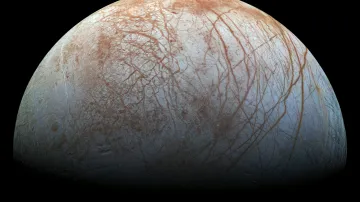 Povrch Europy nasnímaný americkou planetární sondou Galileo