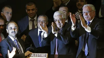 Palestinská delegace po hlasování