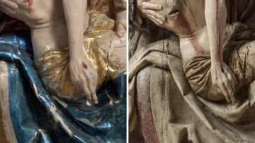Pieta z Bílska (detail), před a po restaurování