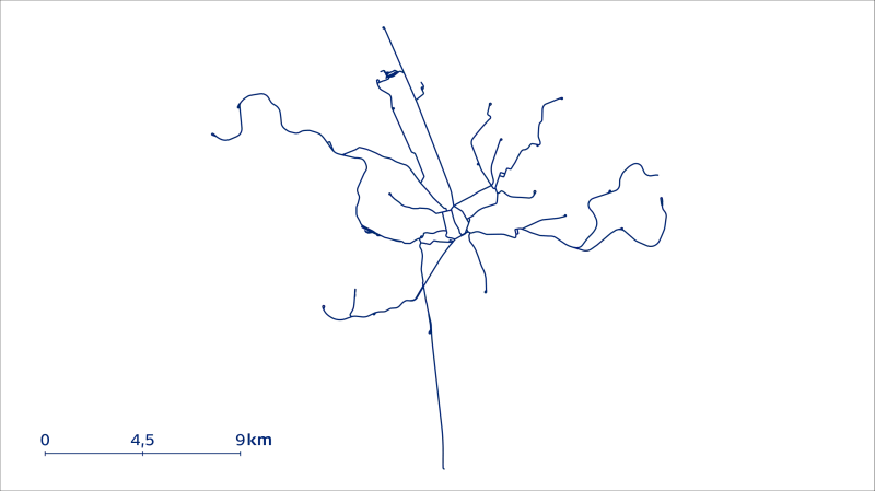 Jaké město je na této mapě jeho tramvajové tratě?