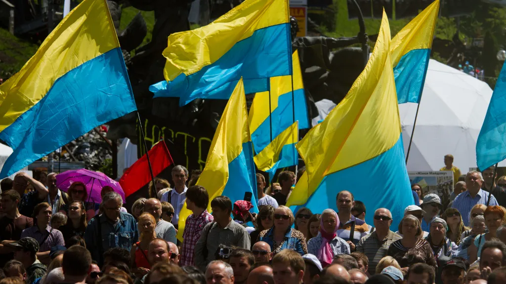 Demonstrace v Kyjevě za ukončení války na východě Ukrajiny