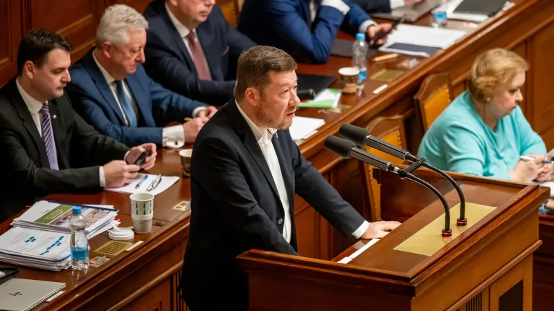 Tomio Okamura (SPD) na jednání sněmovny o důvěře vládě