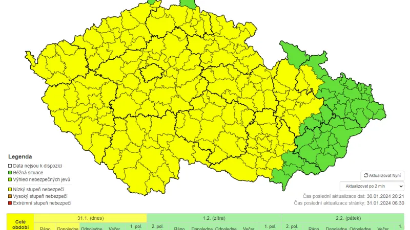 Výstraha Českého hydrometeorologického ústavu před ledovkou