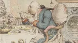 James Gillray / Temperance enjoying a frugal meal (Střídmost vychutnává skromnou krmi), 1792