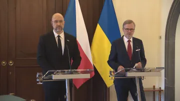 Premiér Petr Fiala a ukrajinský premiér Denys Šmyhal