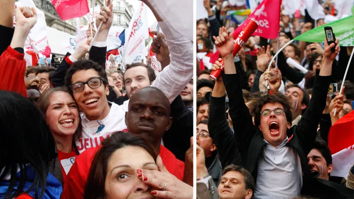 Hollandeovi příznivci slaví vítězství