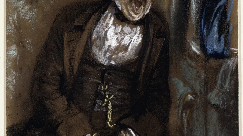 Adolph Menzel / Zívající muž ve vlakovém kupé, 1859